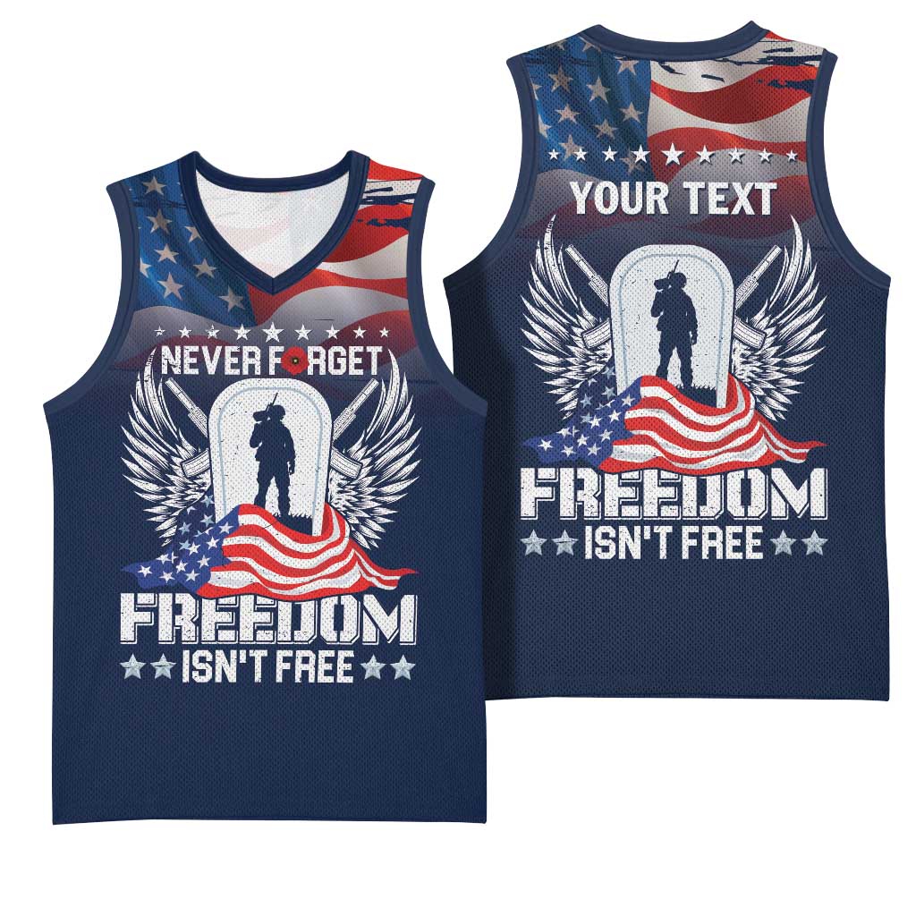 Never Forget Freedom American Memorial Day Personalized Basketball Jersey