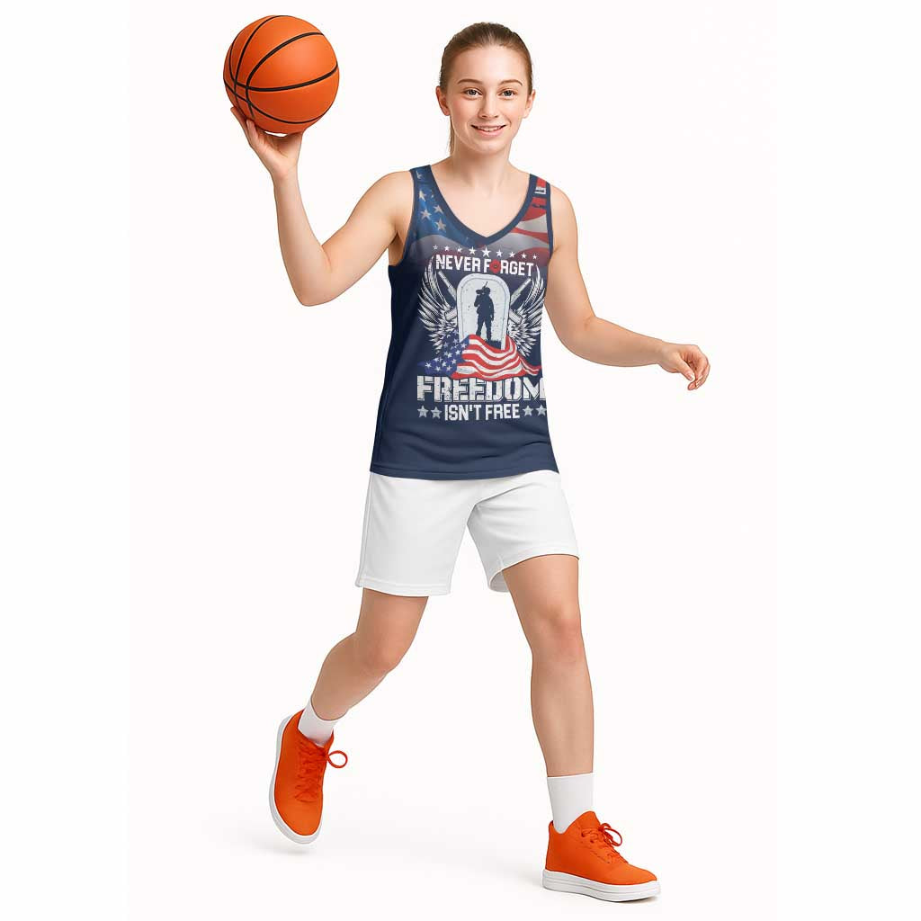 Never Forget Freedom American Memorial Day Personalized Basketball Jersey