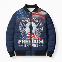 Never Forget Freedom American Memorial Day Personalized Bomber Puffer Jacket