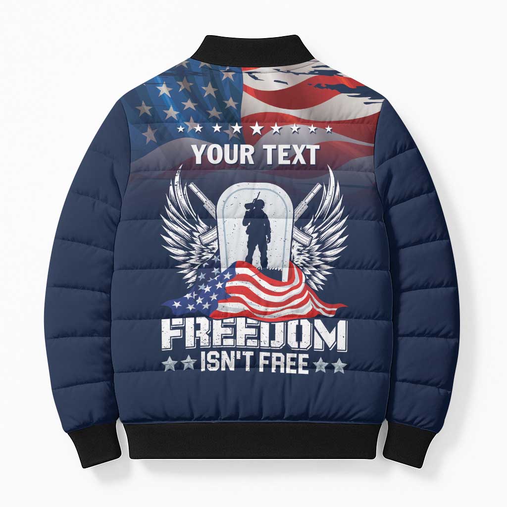 Never Forget Freedom American Memorial Day Personalized Bomber Puffer Jacket