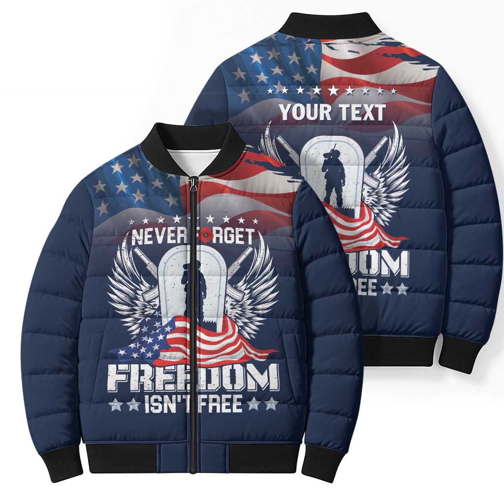 Never Forget Freedom American Memorial Day Personalized Bomber Puffer Jacket