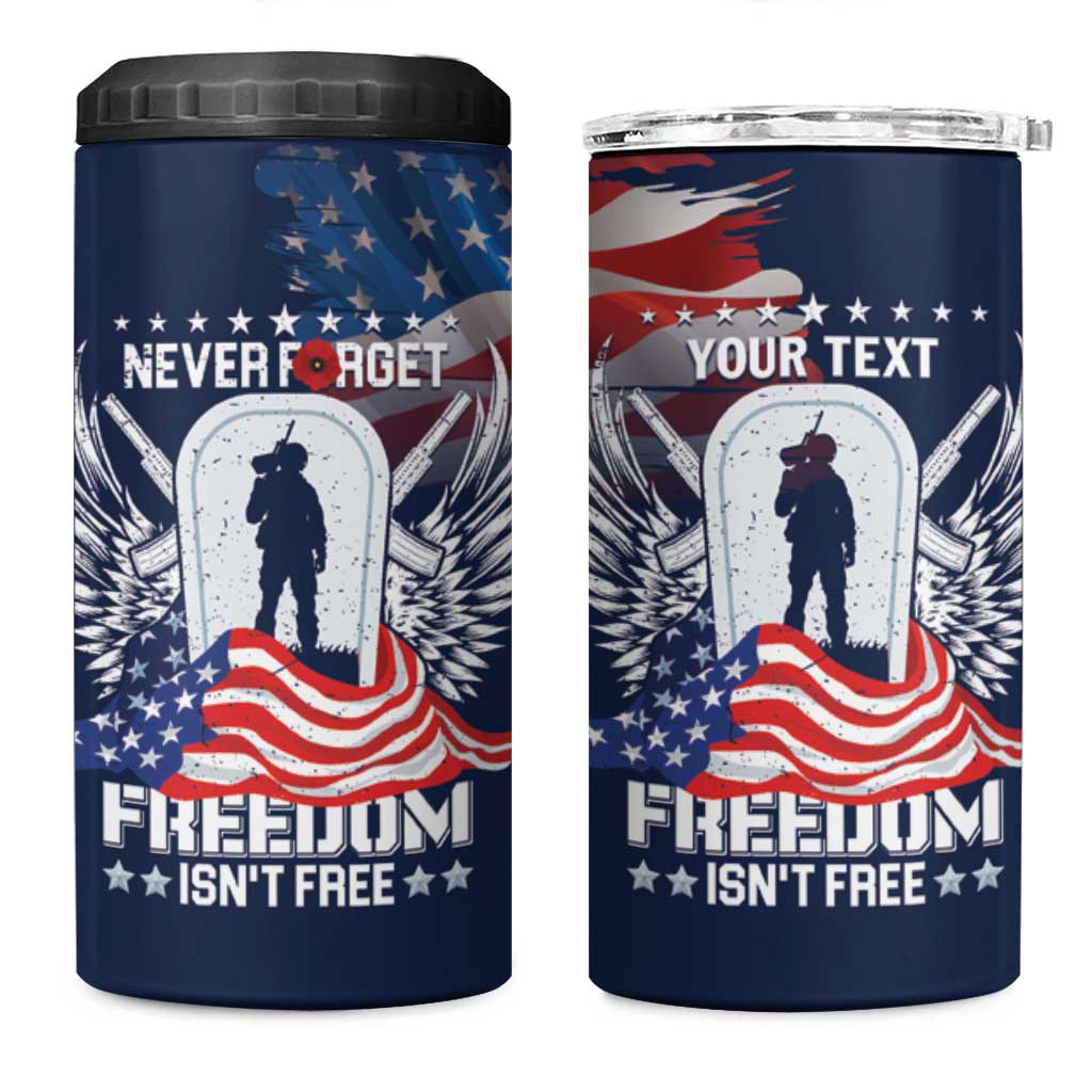Never Forget Freedom American Memorial Day Personalized 4 in 1 Can Cooler Tumbler