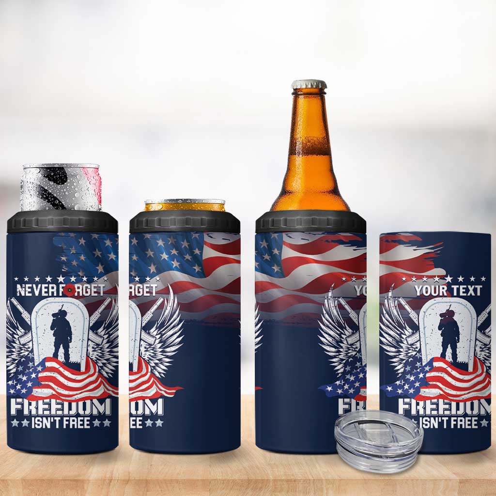 Never Forget Freedom American Memorial Day Personalized 4 in 1 Can Cooler Tumbler