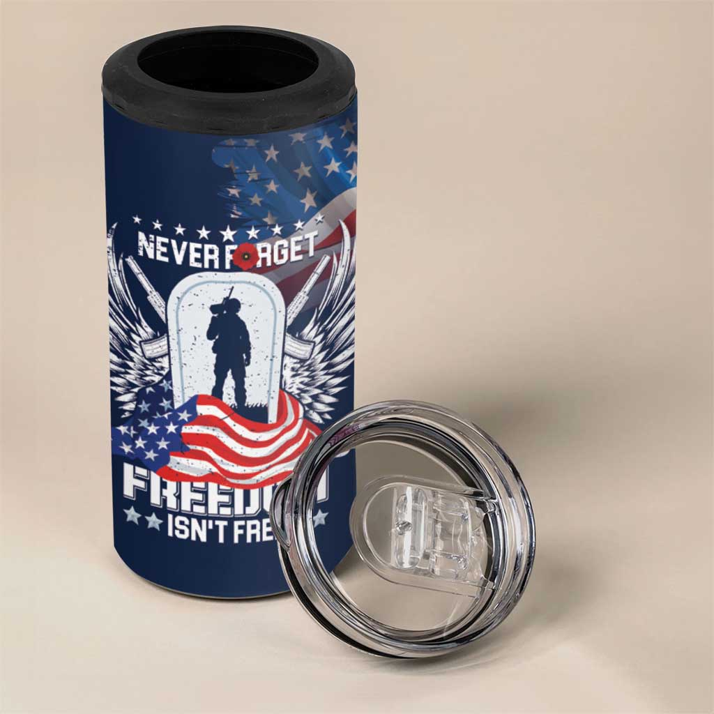 Never Forget Freedom American Memorial Day Personalized 4 in 1 Can Cooler Tumbler