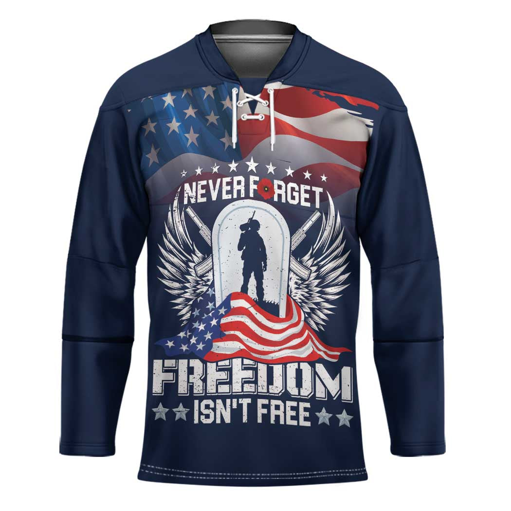 Never Forget Freedom American Memorial Day Personalized Hockey Jersey