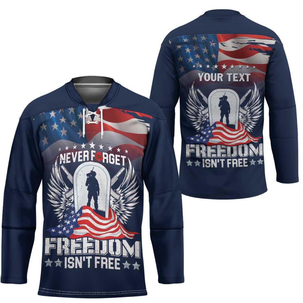 Never Forget Freedom American Memorial Day Personalized Hockey Jersey