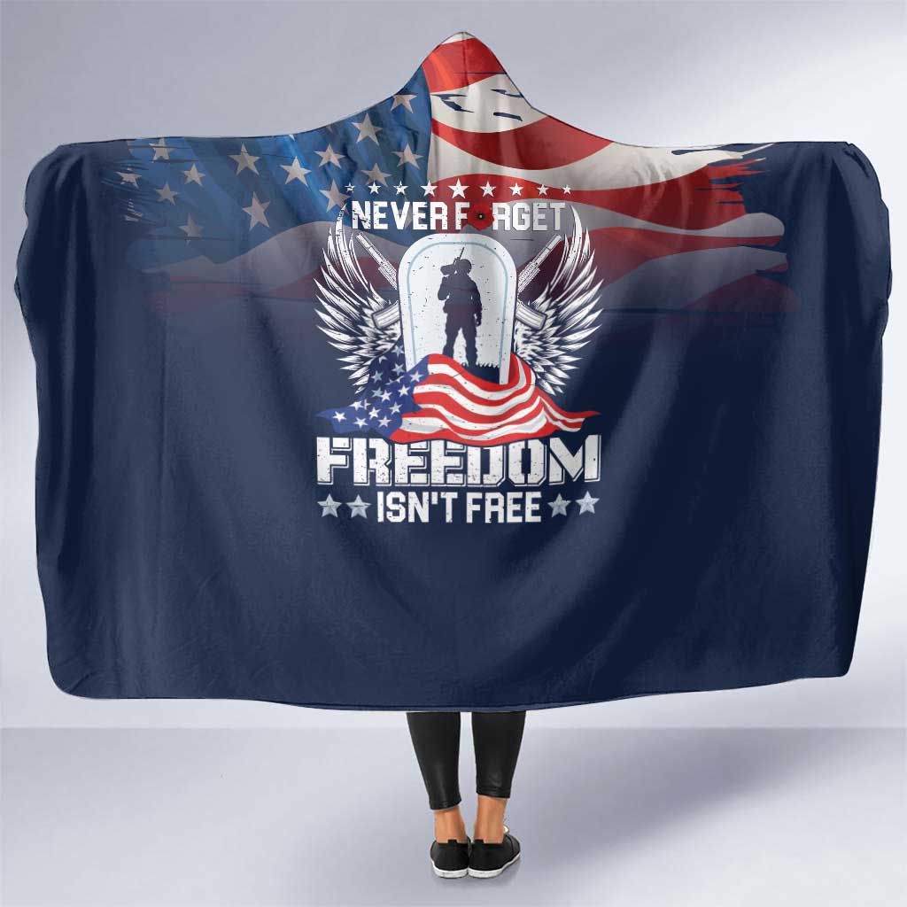 Never Forget Freedom American Memorial Day Hooded Blanket