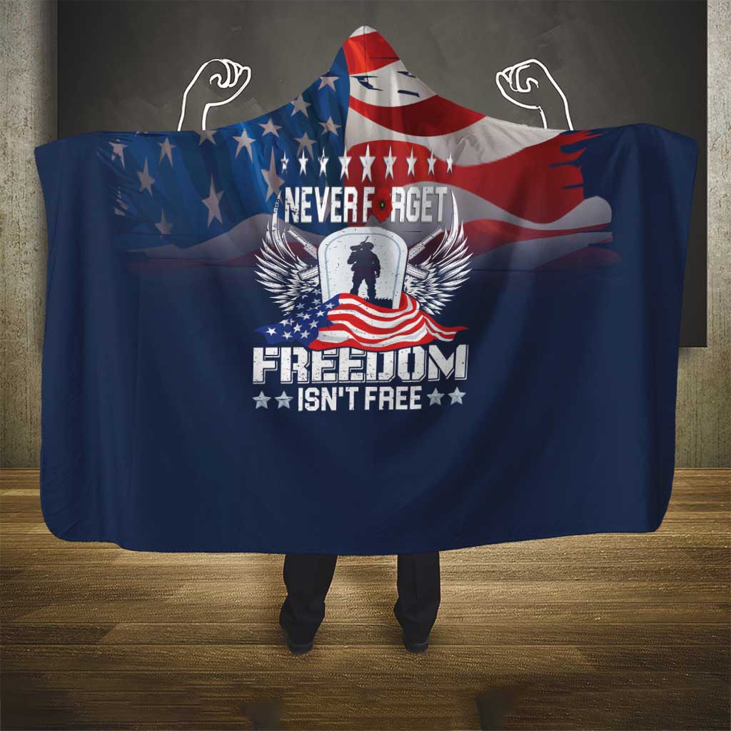 Never Forget Freedom American Memorial Day Hooded Blanket