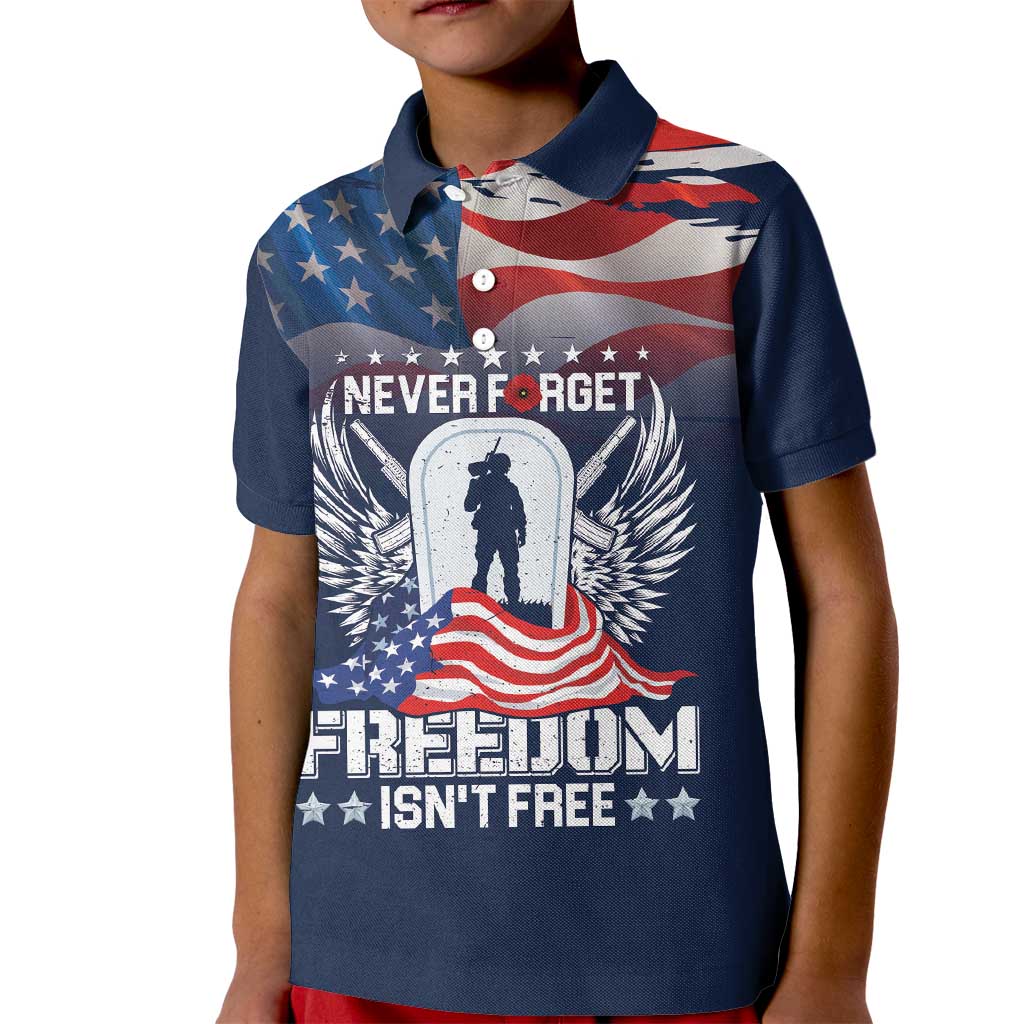 Never Forget Freedom American Memorial Day Personalized Kid Polo Shirt
