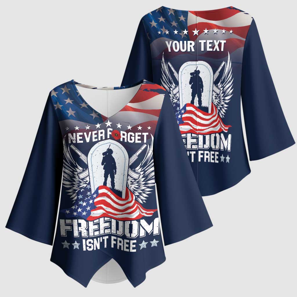 Never Forget Freedom American Memorial Day Personalized Kimono Sleeve Blouse