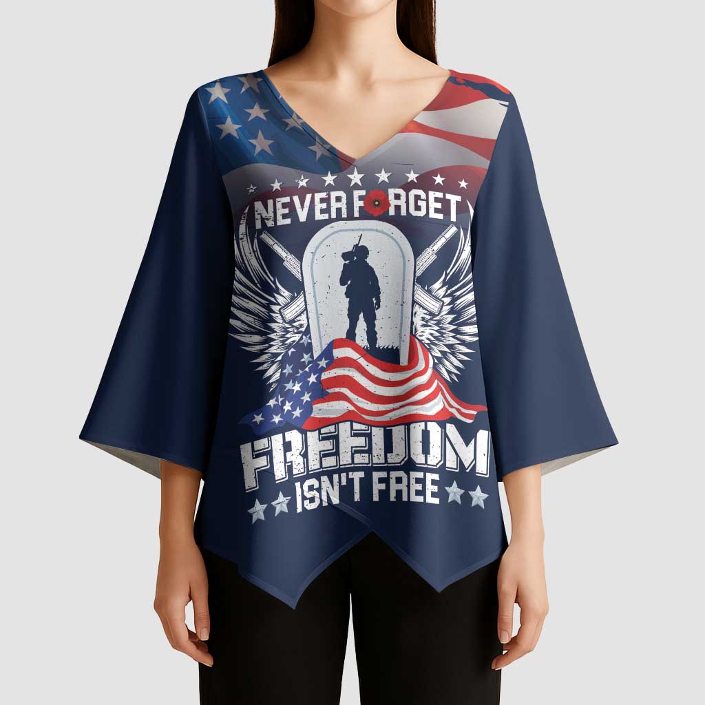 Never Forget Freedom American Memorial Day Personalized Kimono Sleeve Blouse