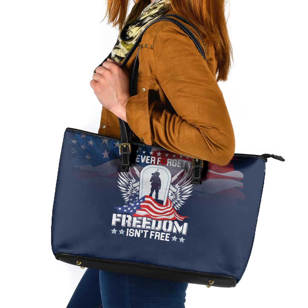Never Forget Freedom American Memorial Day Leather Tote Bag
