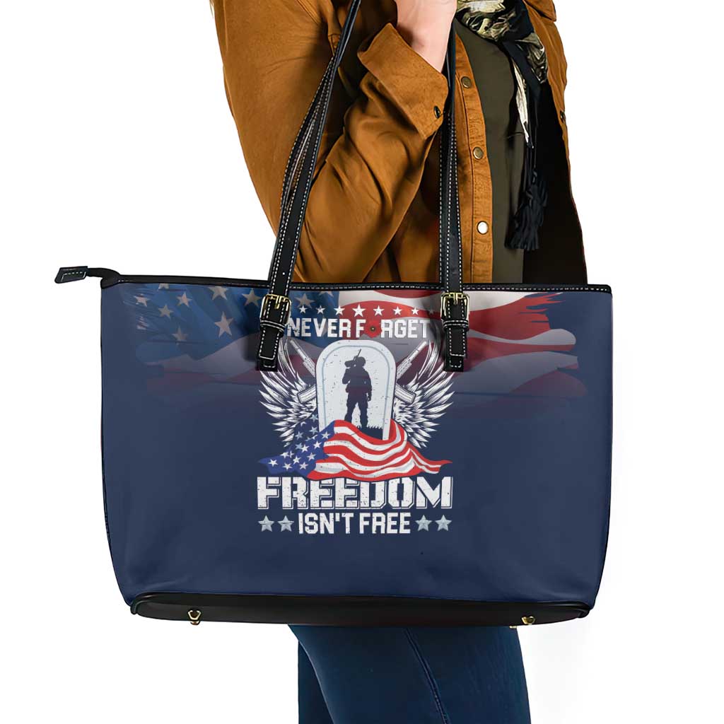 Never Forget Freedom American Memorial Day Leather Tote Bag