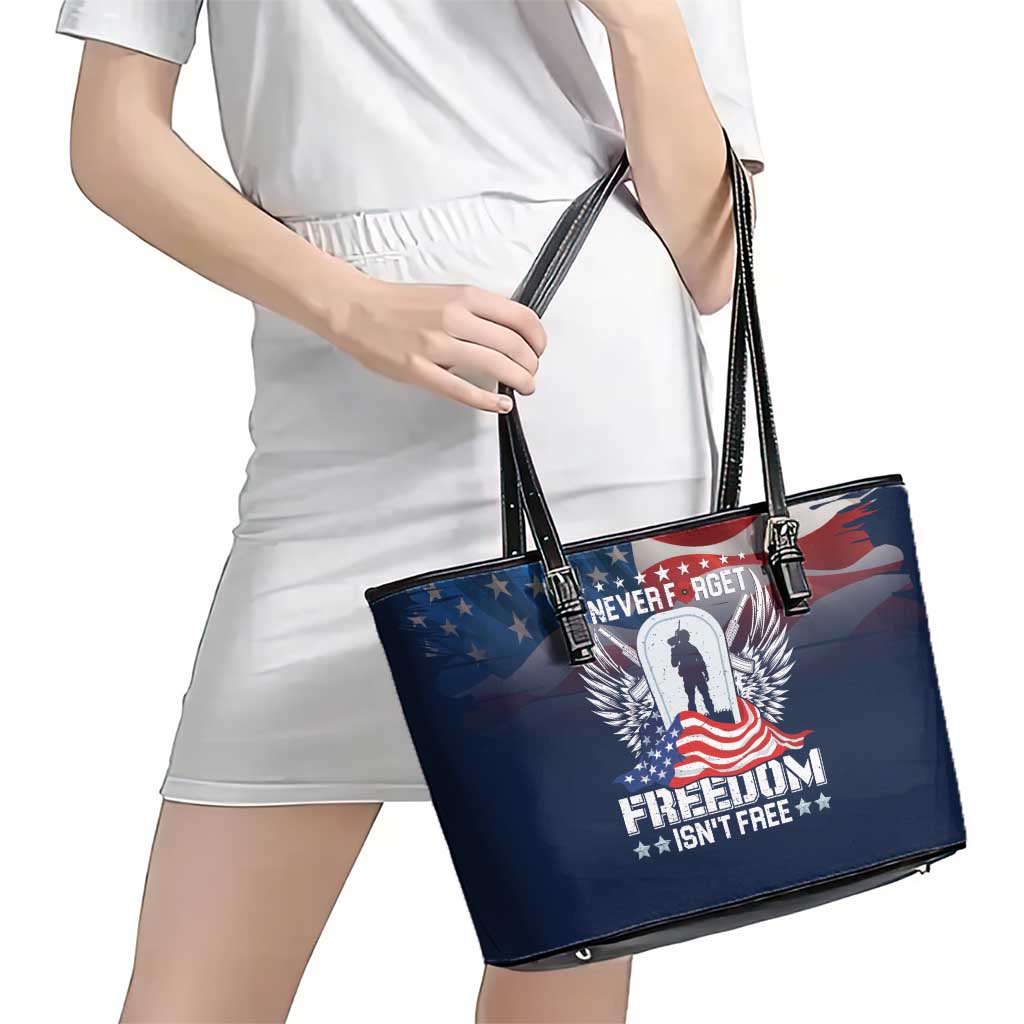 Never Forget Freedom American Memorial Day Leather Tote Bag