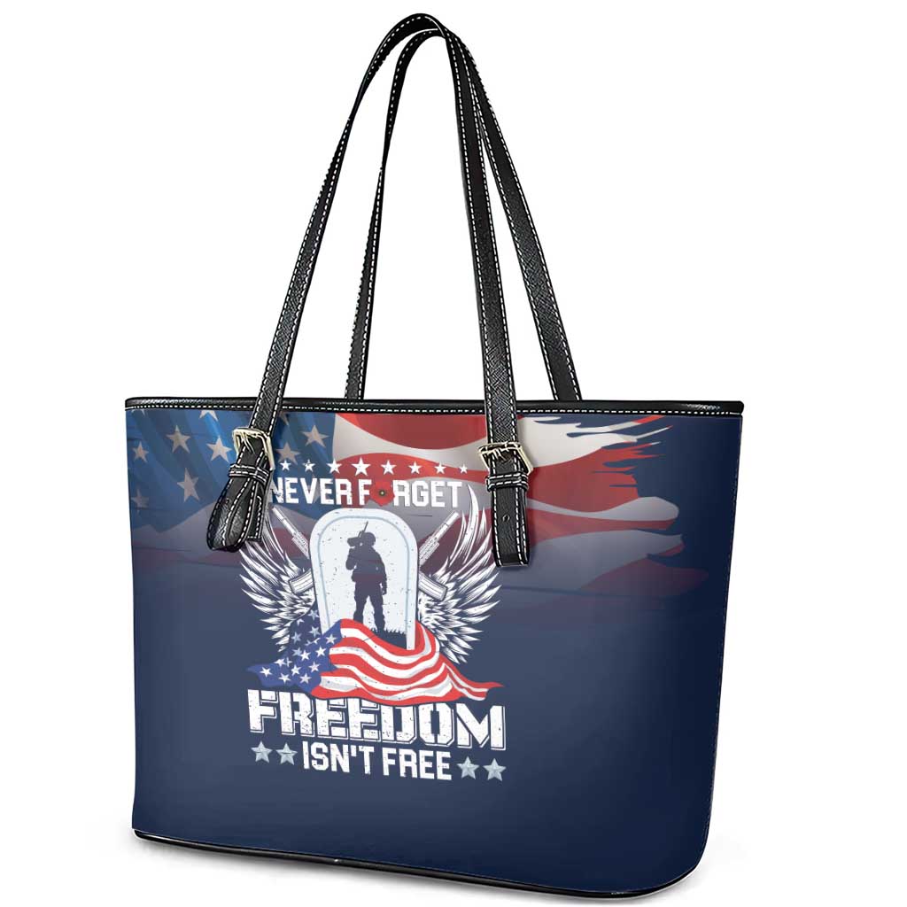 Never Forget Freedom American Memorial Day Leather Tote Bag