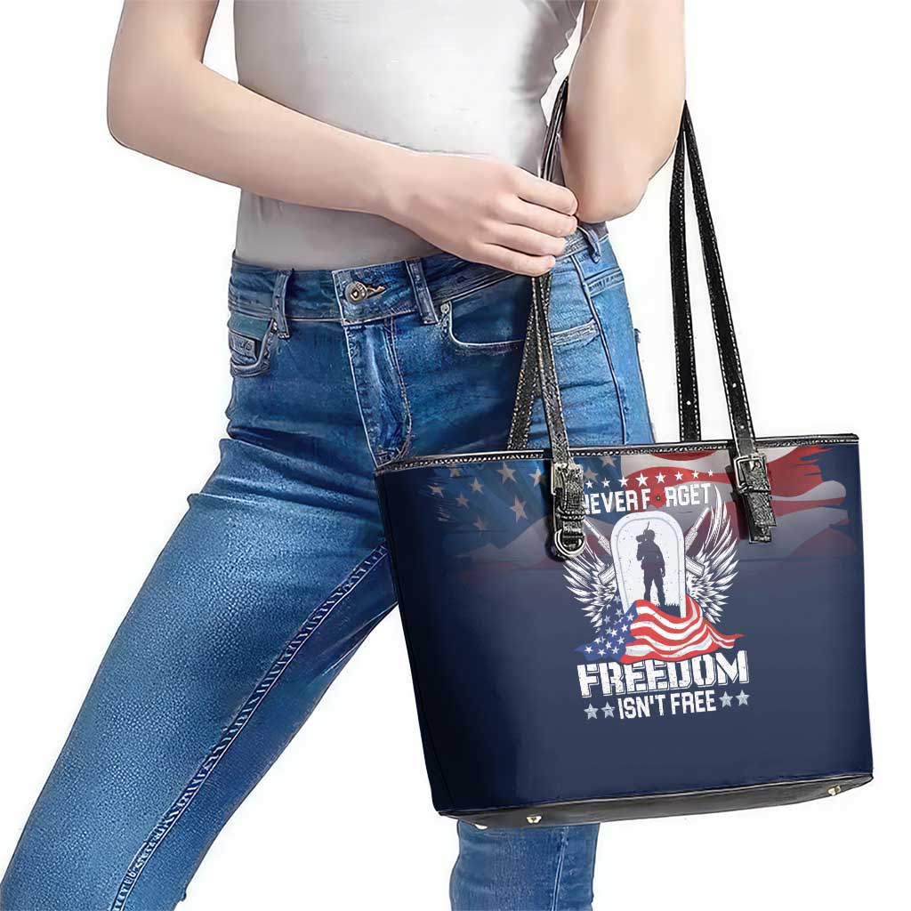 Never Forget Freedom American Memorial Day Leather Tote Bag