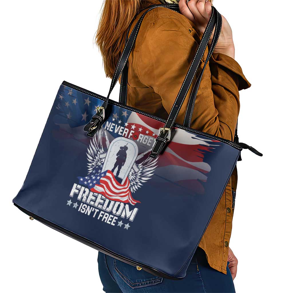 Never Forget Freedom American Memorial Day Leather Tote Bag