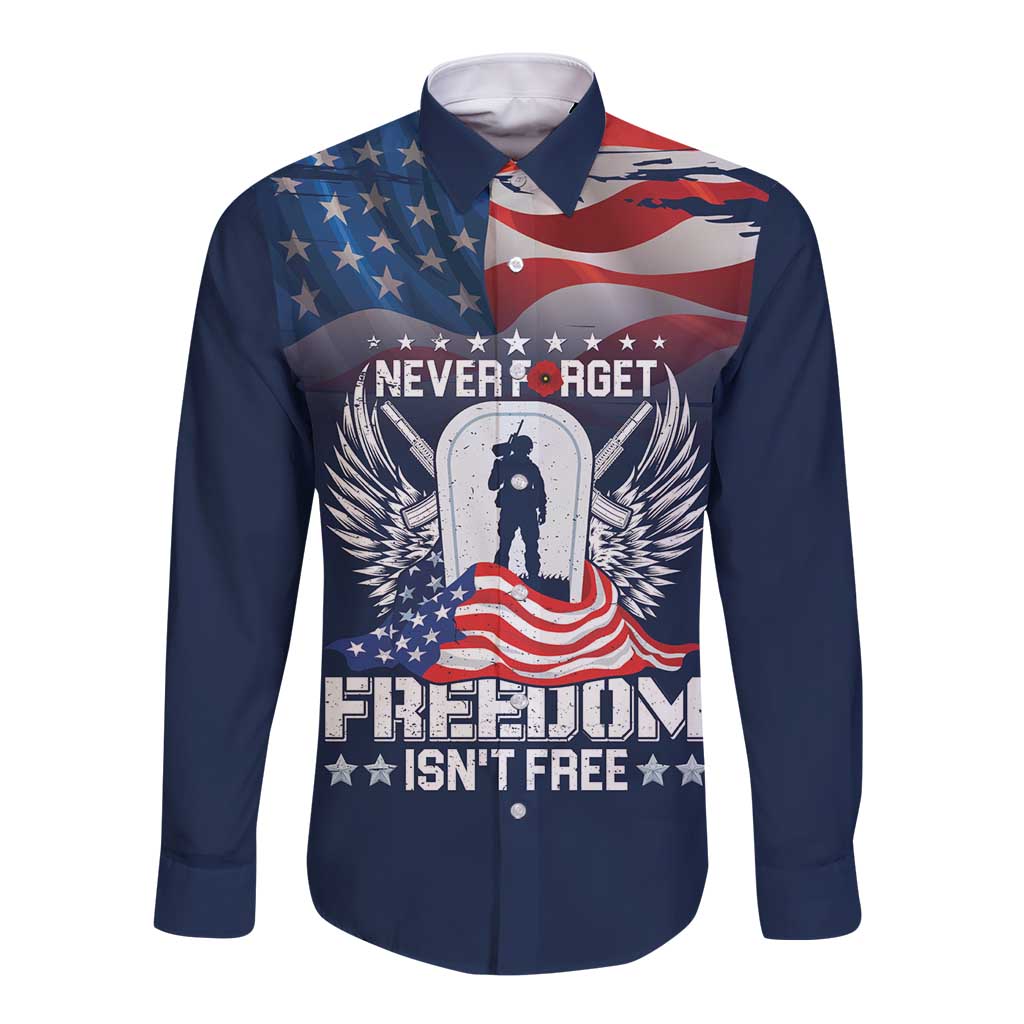 Never Forget Freedom American Memorial Day Personalized Long Sleeve Button Shirt