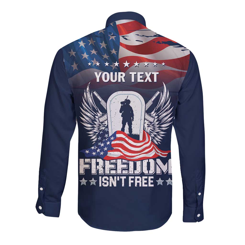 Never Forget Freedom American Memorial Day Personalized Long Sleeve Button Shirt