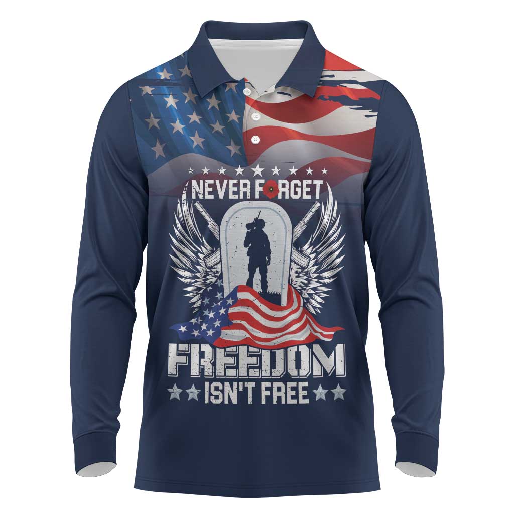 Never Forget Freedom American Memorial Day Personalized Long Sleeve Polo Shirt