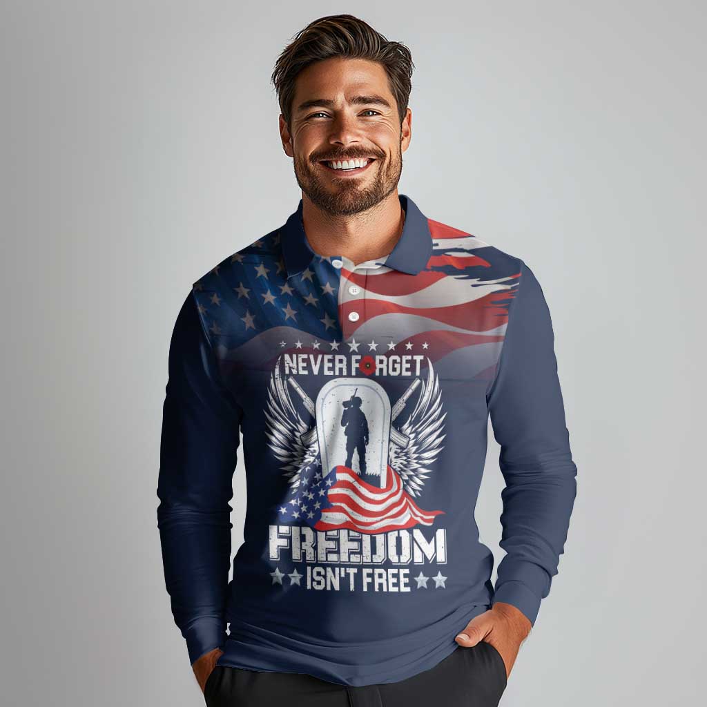 Never Forget Freedom American Memorial Day Personalized Long Sleeve Polo Shirt