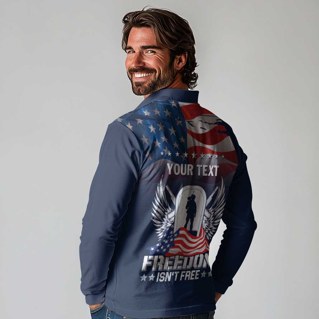 Never Forget Freedom American Memorial Day Personalized Long Sleeve Polo Shirt