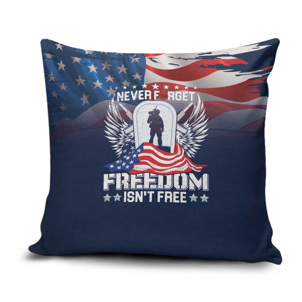 Never Forget Freedom American Memorial Day Pillow Cover