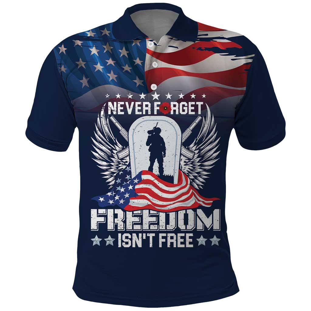 Never Forget Freedom American Memorial Day Personalized Polo Shirt