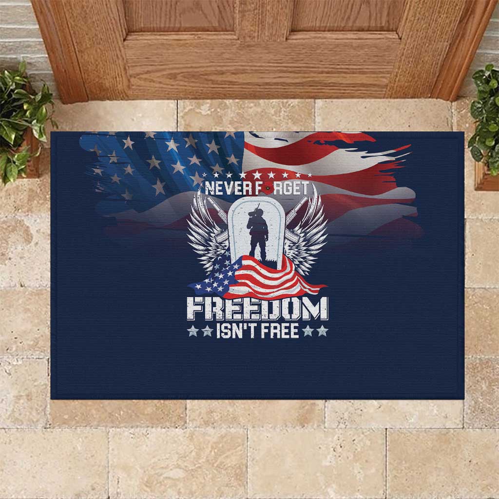 Never Forget Freedom American Memorial Day Rubber Doormat