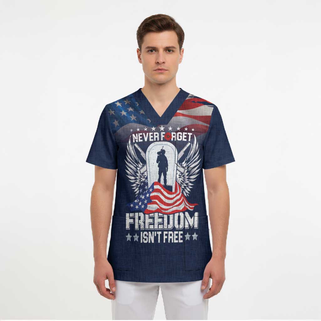 Never Forget Freedom American Memorial Day Personalized Scrub Top