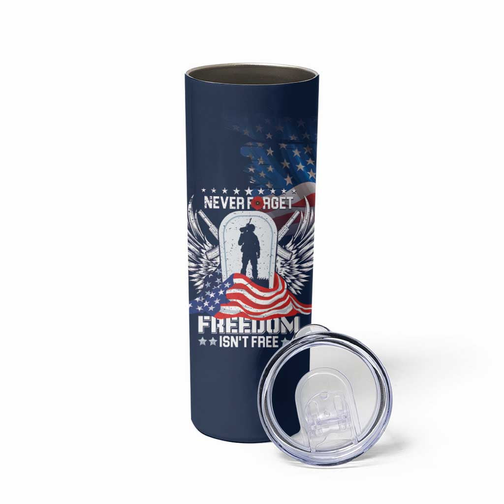Never Forget Freedom American Memorial Day Personalized Skinny Tumbler