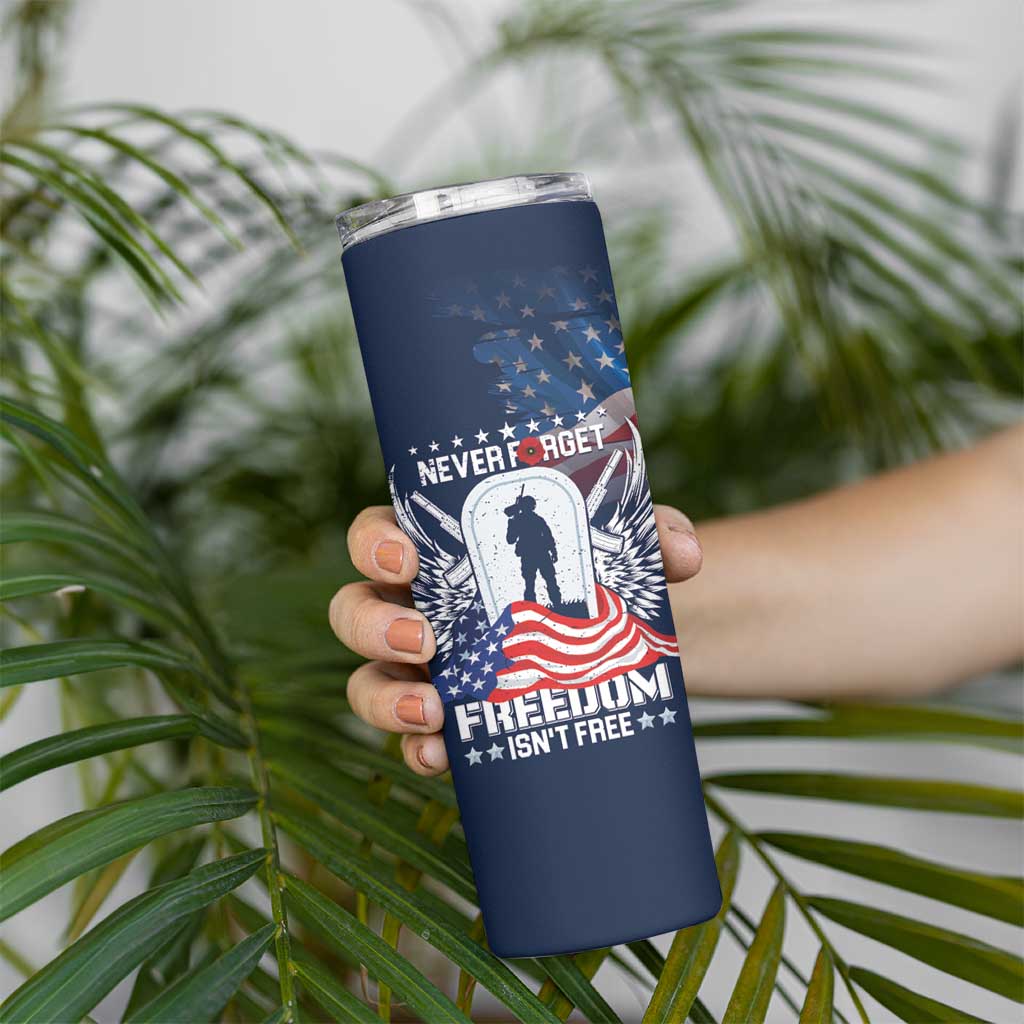 Never Forget Freedom American Memorial Day Personalized Skinny Tumbler