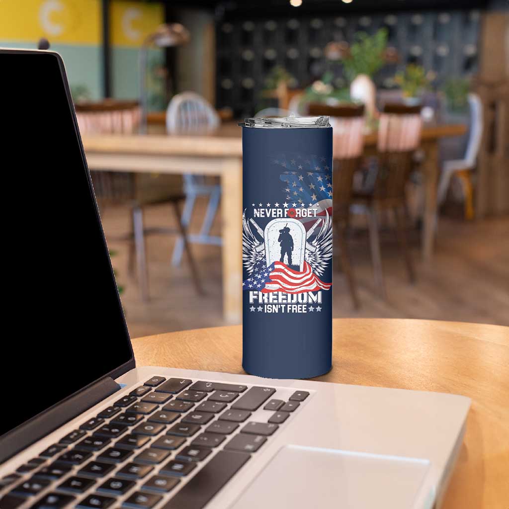 Never Forget Freedom American Memorial Day Personalized Skinny Tumbler