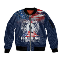 Never Forget Freedom American Memorial Day Personalized Sleeve Zip Bomber Jacket