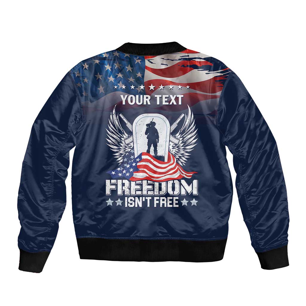Never Forget Freedom American Memorial Day Personalized Sleeve Zip Bomber Jacket
