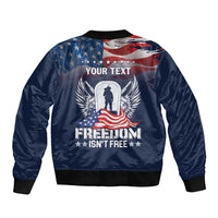 Never Forget Freedom American Memorial Day Personalized Sleeve Zip Bomber Jacket