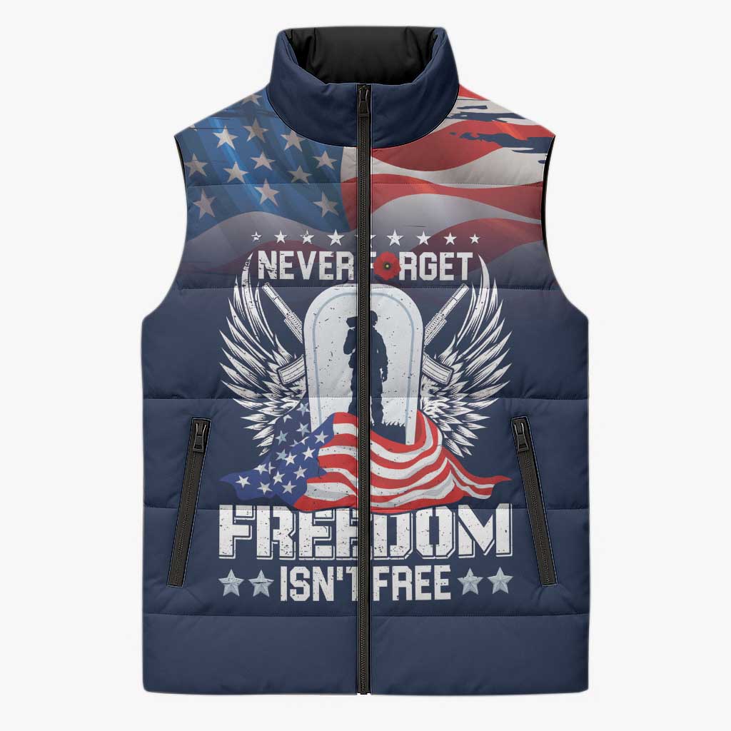 Never Forget Freedom American Memorial Day Personalized Sleeveless Puffer Jacket