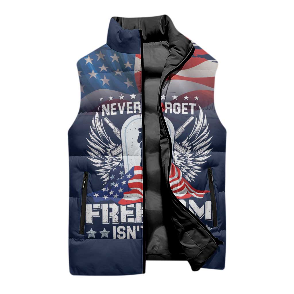 Never Forget Freedom American Memorial Day Personalized Sleeveless Puffer Jacket