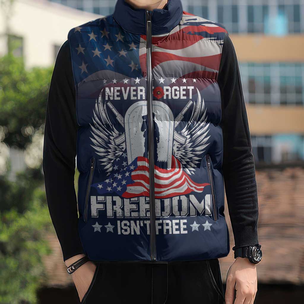 Never Forget Freedom American Memorial Day Personalized Sleeveless Puffer Jacket