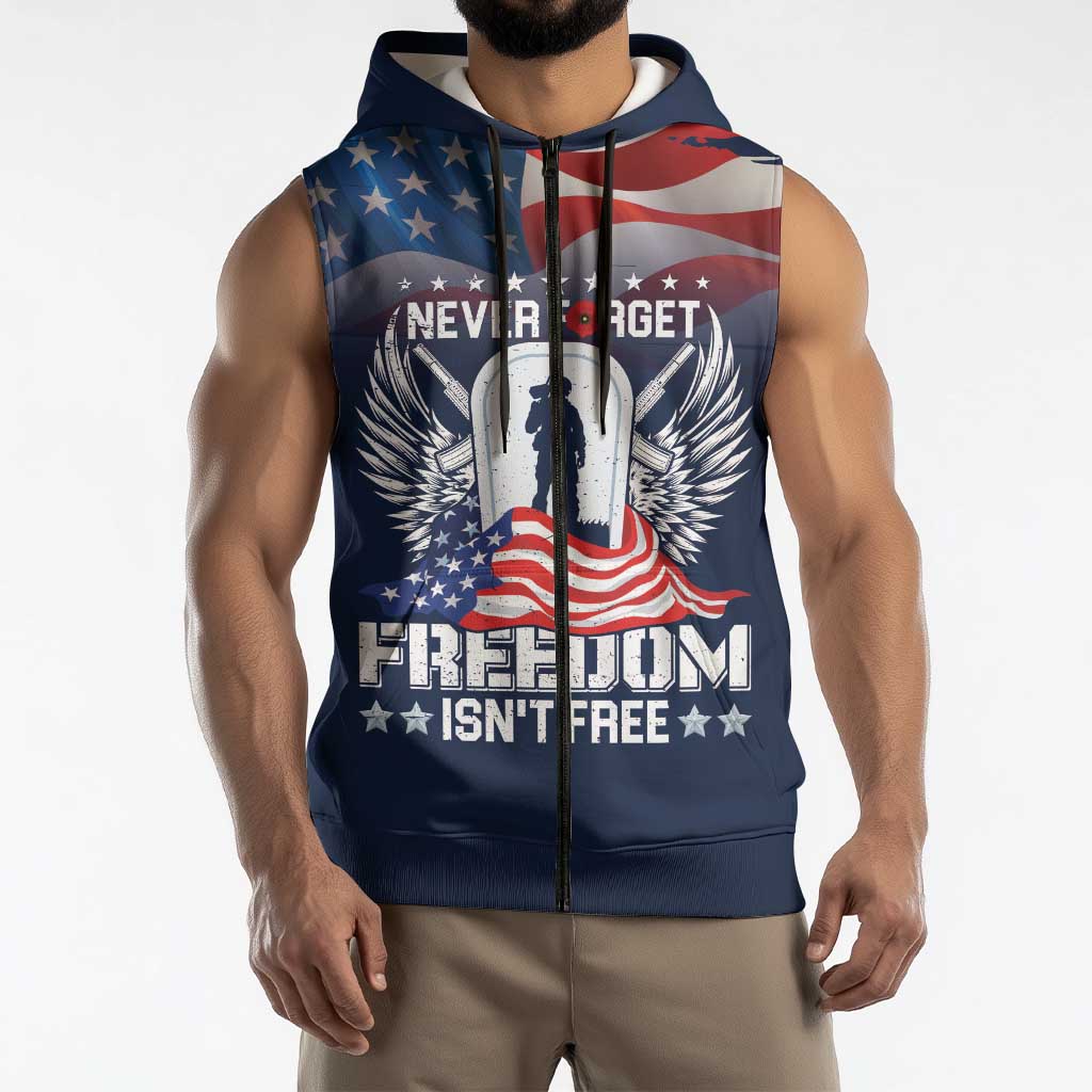 Never Forget Freedom American Memorial Day Personalized Sleeveless Zip Hoodie
