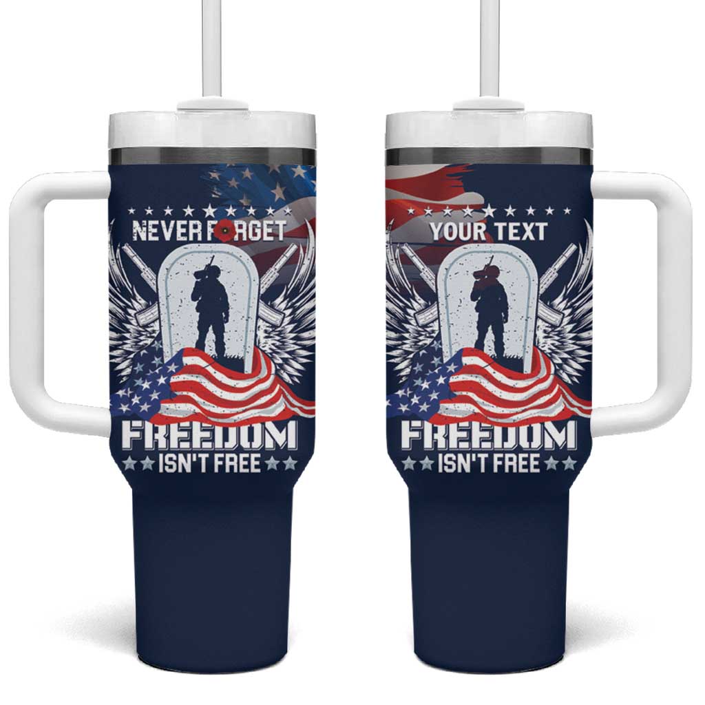Never Forget Freedom American Memorial Day Personalized Tumbler With Handle