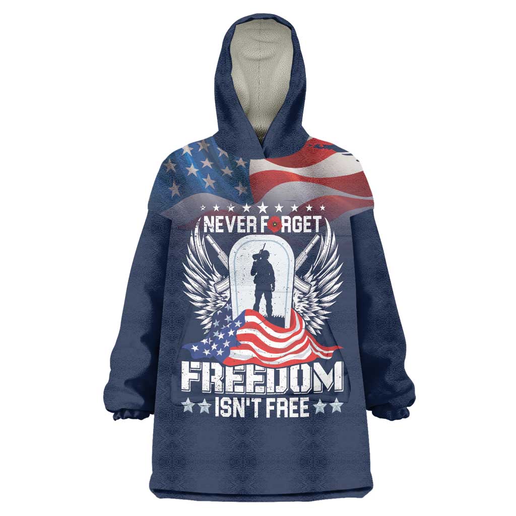 Never Forget Freedom American Memorial Day Personalized Wearable Blanket Hoodie