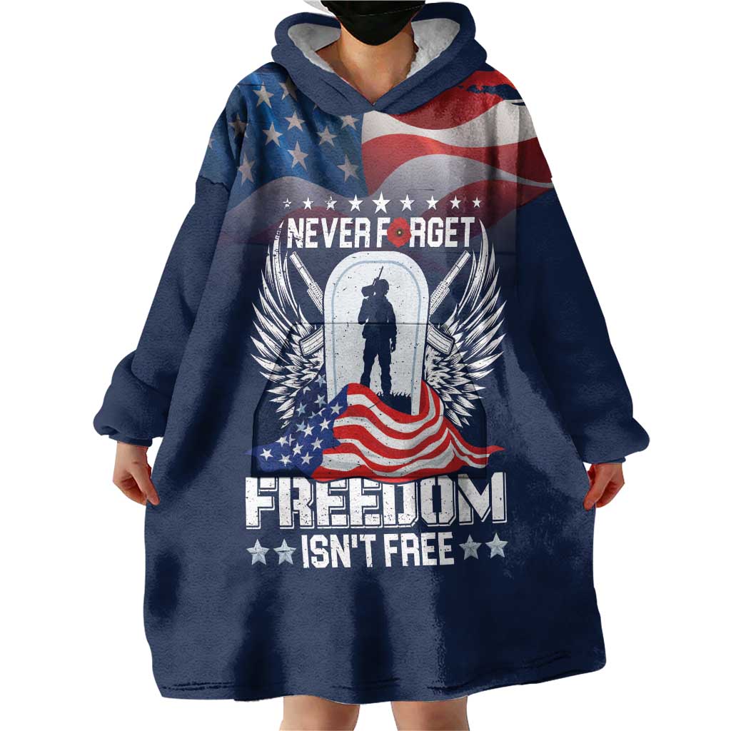 Never Forget Freedom American Memorial Day Personalized Wearable Blanket Hoodie