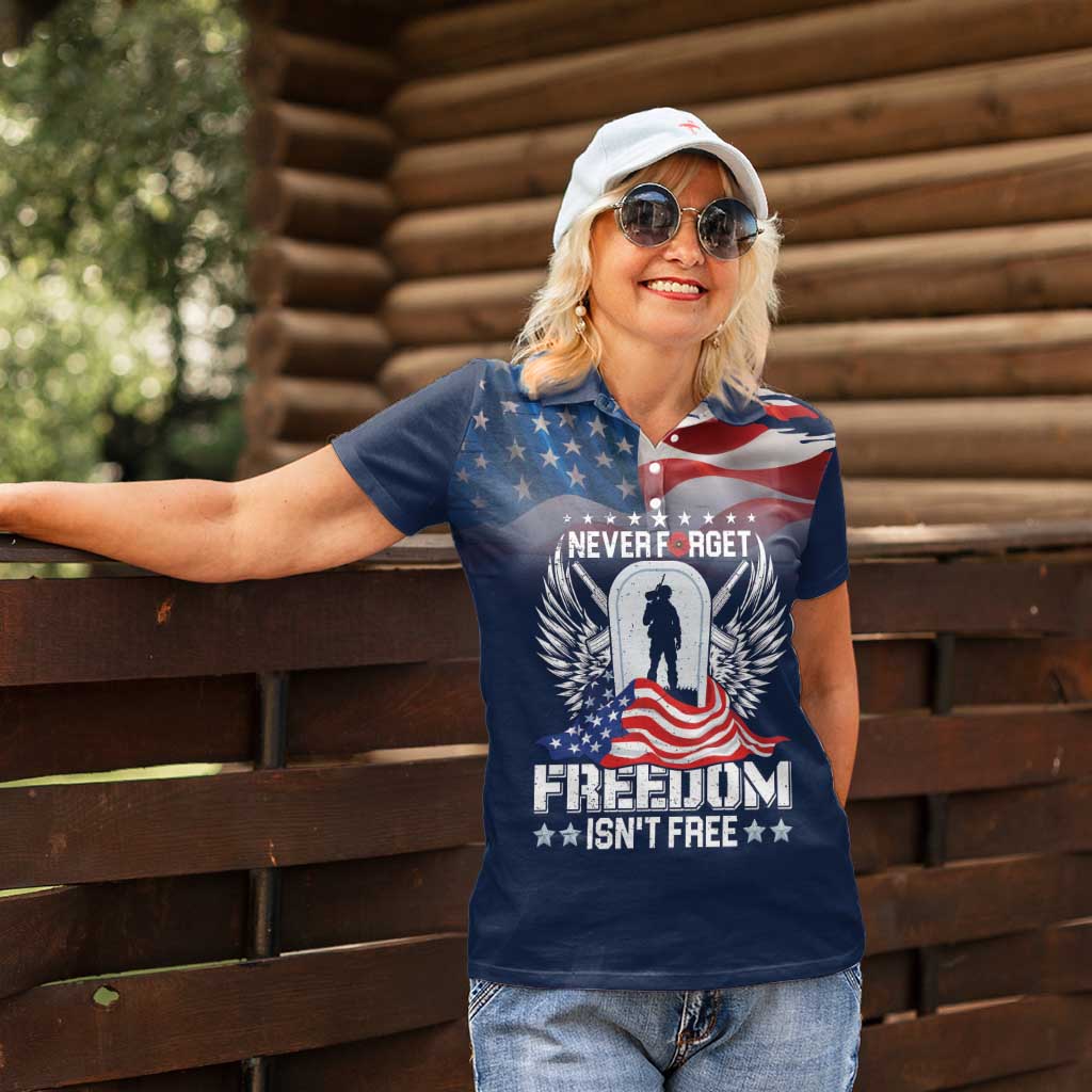 Never Forget Freedom American Memorial Day Personalized Women Polo Shirt