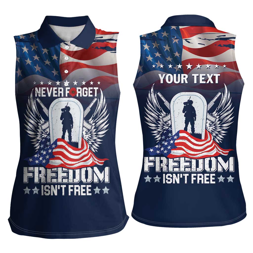 Never Forget Freedom American Memorial Day Personalized Women Sleeveless Polo Shirt
