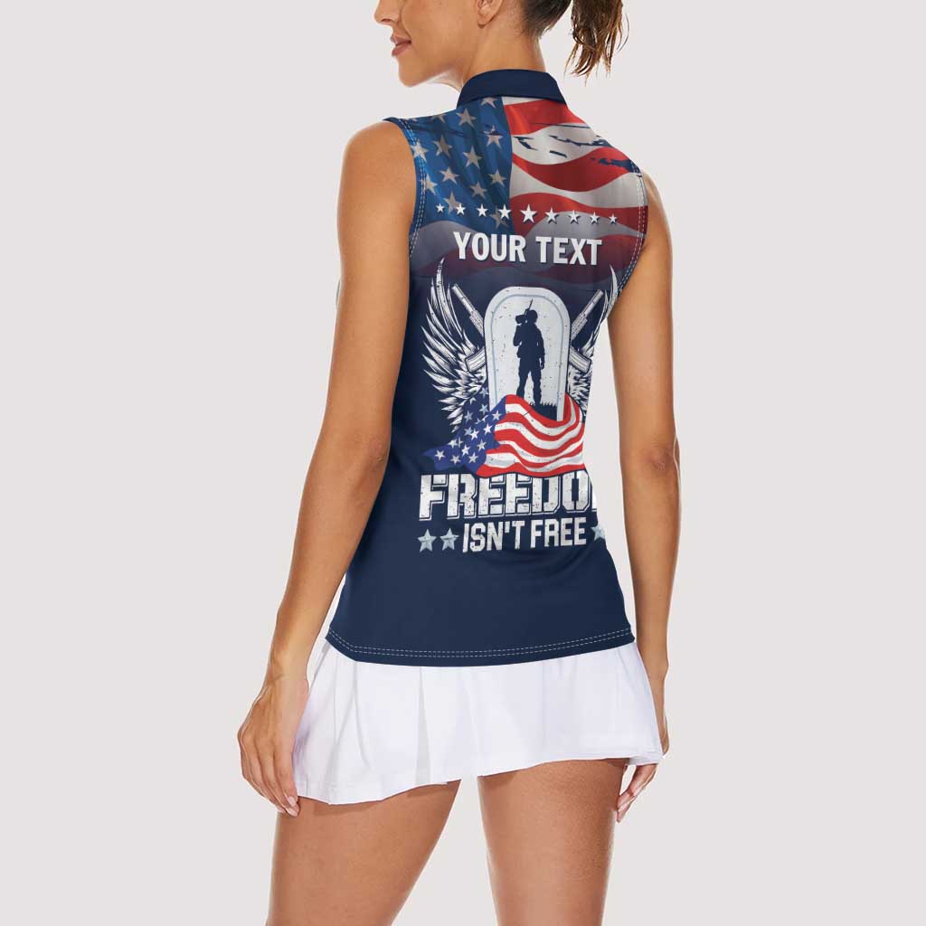 Never Forget Freedom American Memorial Day Personalized Women Sleeveless Polo Shirt