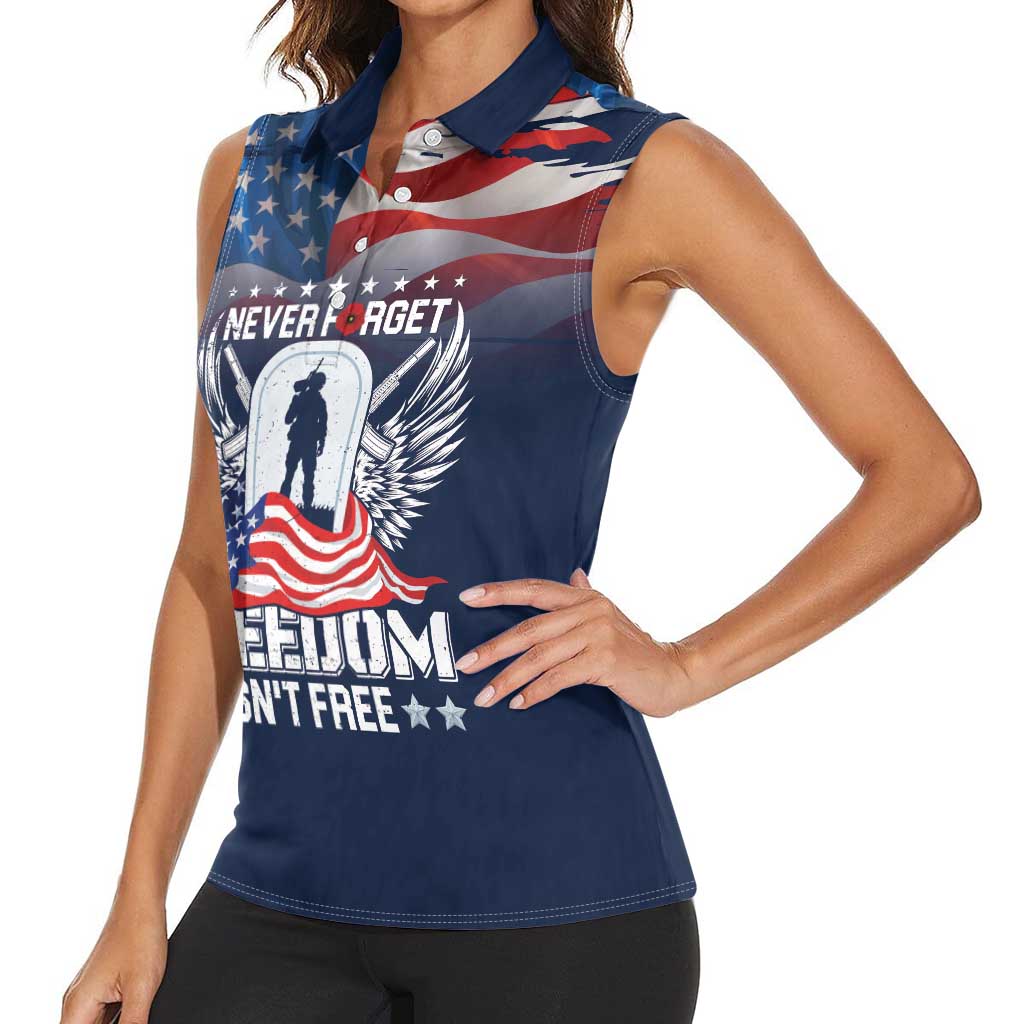 Never Forget Freedom American Memorial Day Personalized Women Sleeveless Polo Shirt
