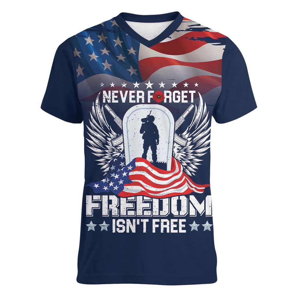 Never Forget Freedom American Memorial Day Personalized Women V-Neck T-Shirt