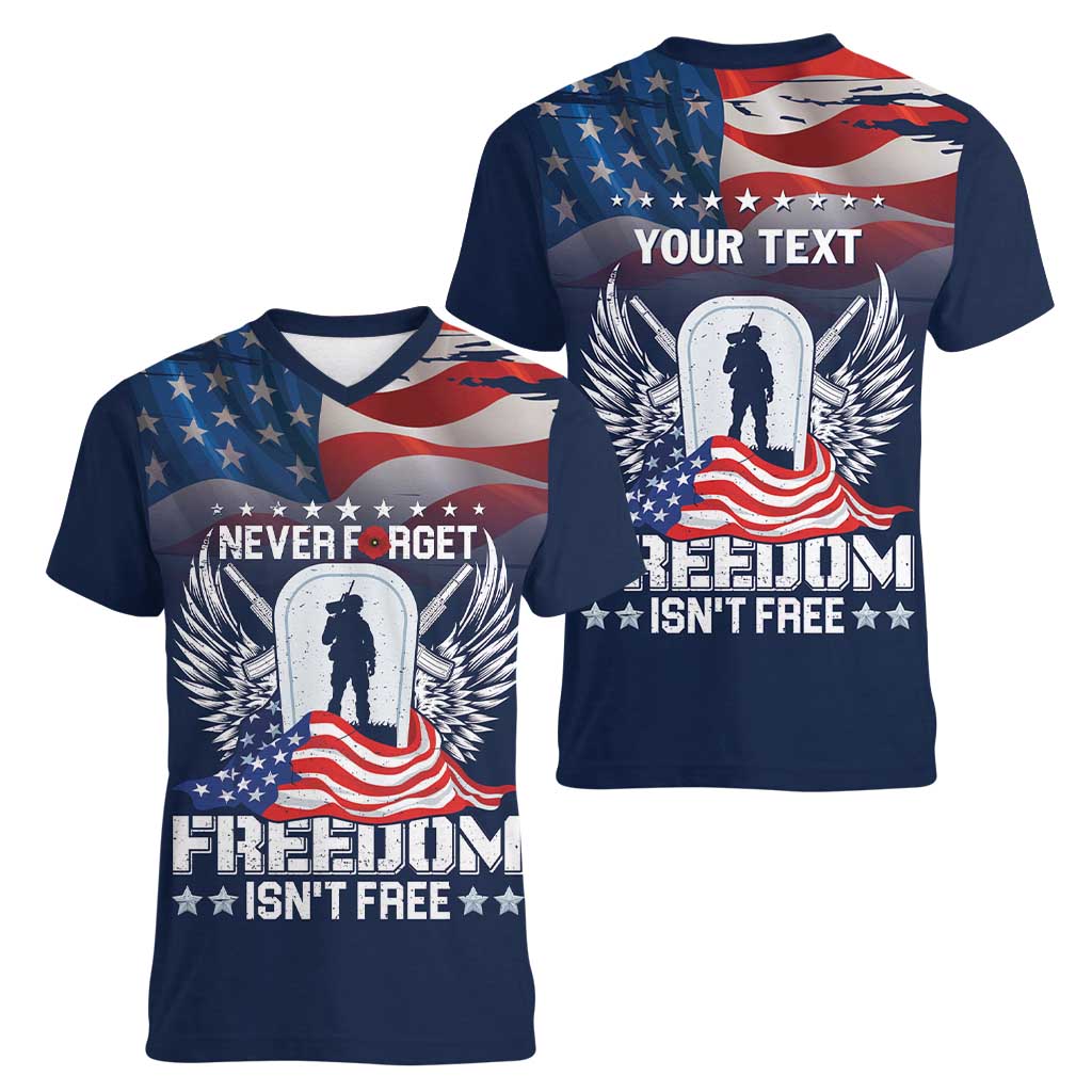 Never Forget Freedom American Memorial Day Personalized Women V-Neck T-Shirt