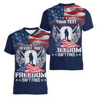 Never Forget Freedom American Memorial Day Personalized Women V-Neck T-Shirt